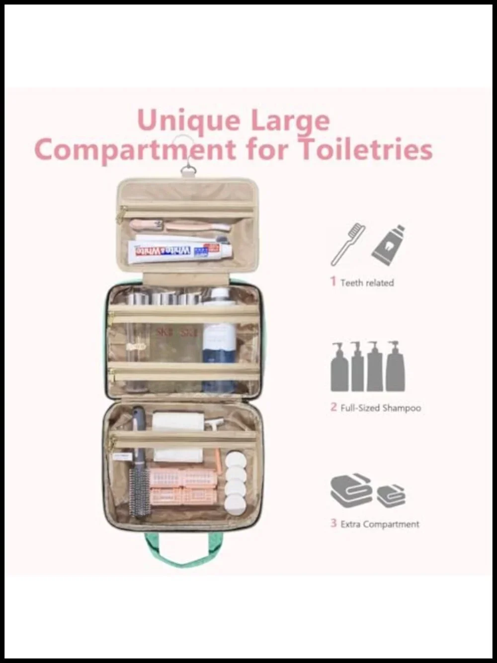Detachable Travel Toiletry Bag - Hanging Makeup Cosmetic Organizer - Waterproof
